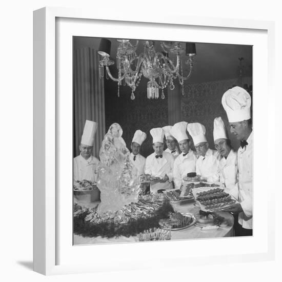 Chefs Lining Up Behind their Displays-Loomis Dean-Framed Photographic Print