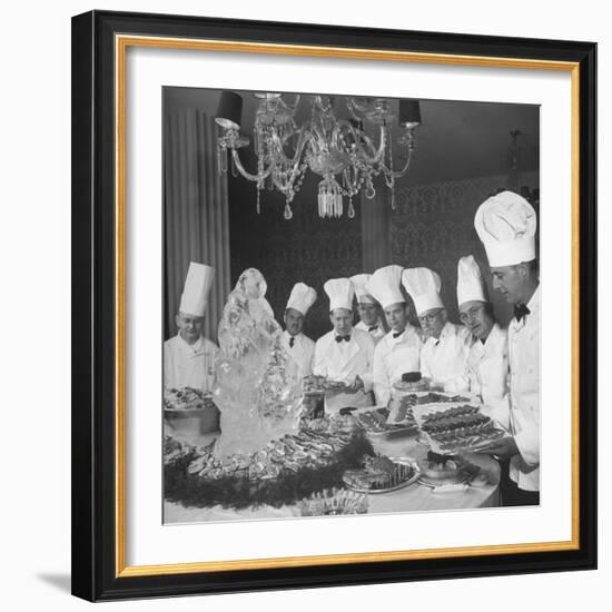 Chefs Lining Up Behind their Displays-Loomis Dean-Framed Photographic Print