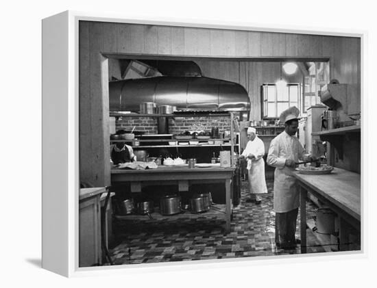 Chefs Working in the Kitchen at Gables-Peter Stackpole-Framed Premier Image Canvas