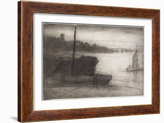 Chelsea Bridge and Church from Sixteen Etchings of Scenes on the Thames and Other Subjects-James Abbott McNeill Whistler-Framed Giclee Print