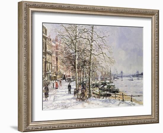 Chelsea: Cheyne Walk under Snow-John Sutton-Framed Giclee Print