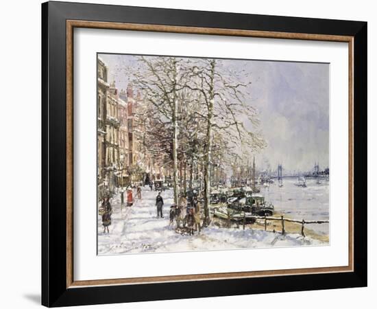 Chelsea: Cheyne Walk under Snow-John Sutton-Framed Giclee Print