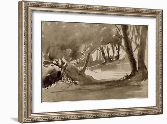 Chemin éclairé dans un sous-bois-Eugene Delacroix-Framed Giclee Print