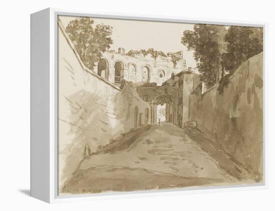 Chemin encaissé entre de hautes murailles et ruines-Pierre Henri de Valenciennes-Framed Premier Image Canvas
