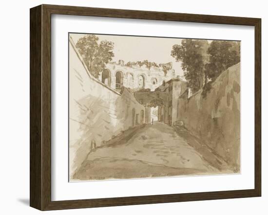 Chemin encaissé entre de hautes murailles et ruines-Pierre Henri de Valenciennes-Framed Giclee Print