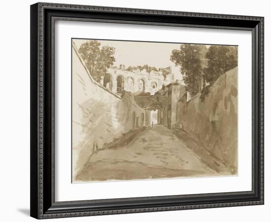 Chemin encaissé entre de hautes murailles et ruines-Pierre Henri de Valenciennes-Framed Giclee Print