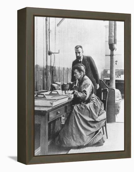 Chemists Pierre Curie and Wife Marie Curie in Their Laboratory-null-Framed Premier Image Canvas