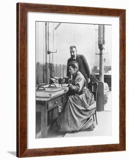 Chemists Pierre Curie and Wife Marie Curie in Their Laboratory-null-Framed Premium Photographic Print