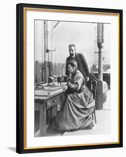 Chemists Pierre Curie and Wife Marie Curie in Their Laboratory-null-Framed Premium Photographic Print