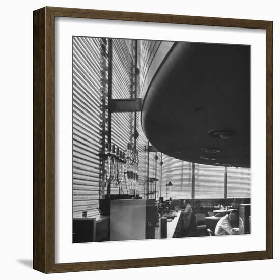 Chemists Working at Titration Table inside Johnson Wax Co.'s Research Tower by Frank Lloyd Wright-Eliot Elisofon-Framed Photographic Print