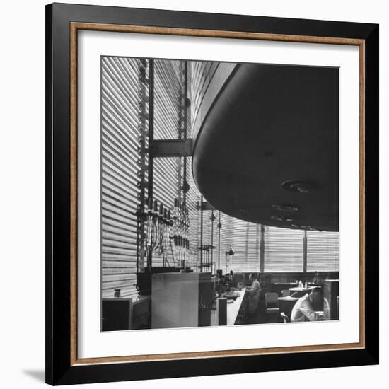 Chemists Working at Titration Table inside Johnson Wax Co.'s Research Tower by Frank Lloyd Wright-Eliot Elisofon-Framed Photographic Print