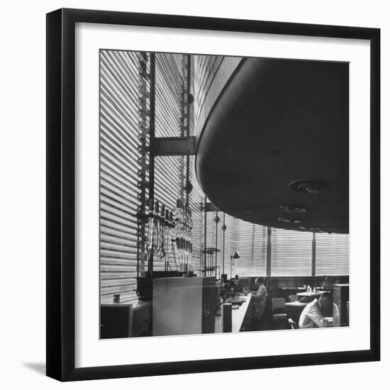 Chemists Working at Titration Table inside Johnson Wax Co.'s Research Tower by Frank Lloyd Wright-Eliot Elisofon-Framed Photographic Print