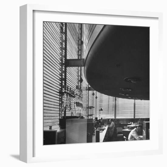 Chemists Working at Titration Table inside Johnson Wax Co.'s Research Tower by Frank Lloyd Wright-Eliot Elisofon-Framed Photographic Print