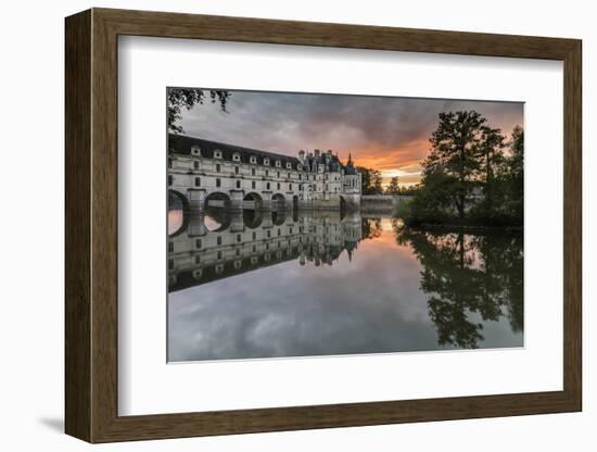 Chenonceau castle reflected in the Loire at sunset, UNESCO World Heritage Site, Chenonceaux, Indre--Francesco Vaninetti-Framed Photographic Print