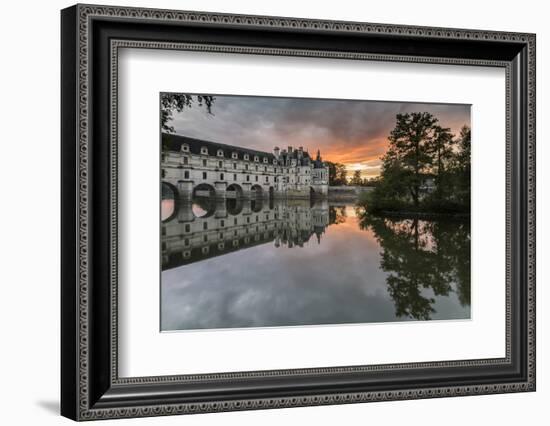 Chenonceau castle reflected in the Loire at sunset, UNESCO World Heritage Site, Chenonceaux, Indre--Francesco Vaninetti-Framed Photographic Print