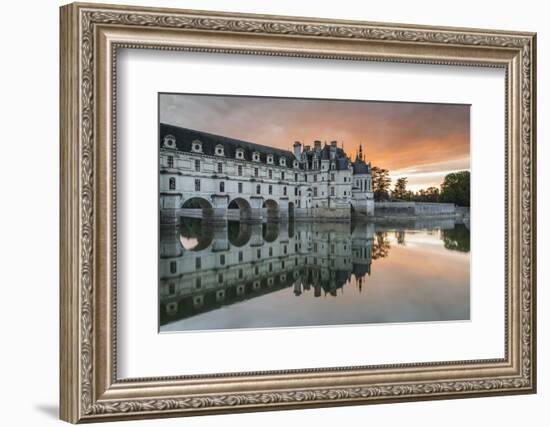 Chenonceau castle reflected on the Loire at sunset, Chenonceaux, Indre-et-Loire, Loire Valley, Cent-Francesco Vaninetti-Framed Photographic Print