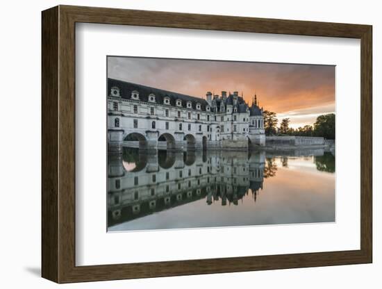 Chenonceau castle reflected on the Loire at sunset, Chenonceaux, Indre-et-Loire, Loire Valley, Cent-Francesco Vaninetti-Framed Photographic Print