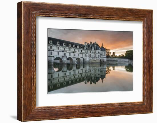 Chenonceau castle reflected on the Loire at sunset, Chenonceaux, Indre-et-Loire, Loire Valley, Cent-Francesco Vaninetti-Framed Photographic Print