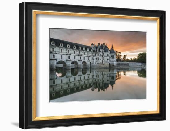 Chenonceau castle reflected on the Loire at sunset, Chenonceaux, Indre-et-Loire, Loire Valley, Cent-Francesco Vaninetti-Framed Photographic Print