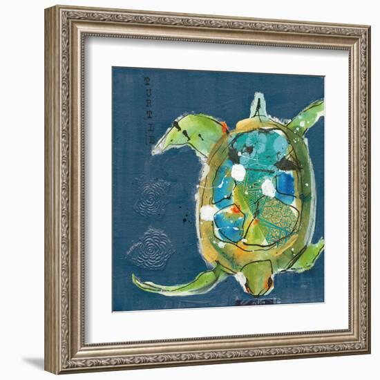 Chentes Turtle on Blue-Kellie Day-Framed Art Print