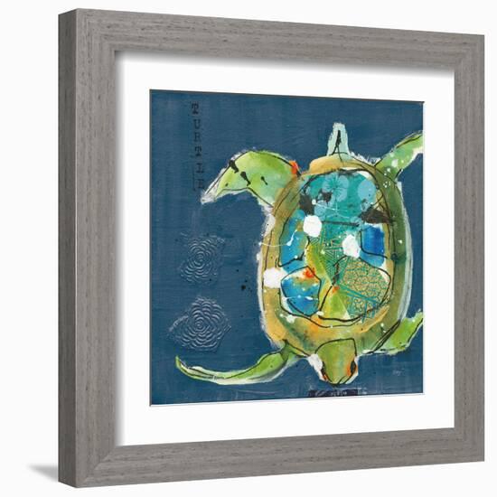 Chentes Turtle on Blue-Kellie Day-Framed Art Print