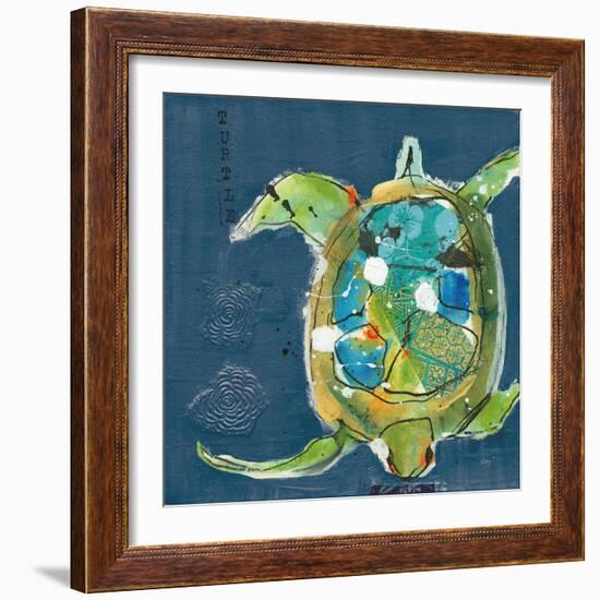 Chentes Turtle on Blue-Kellie Day-Framed Art Print