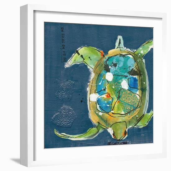 Chentes Turtle on Blue-Kellie Day-Framed Art Print