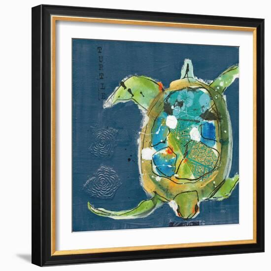 Chentes Turtle on Blue-Kellie Day-Framed Art Print