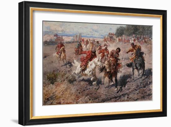 Cherkess Celebrating the End of Muharram with the Equestrian Sport of the Dash for the Prize Lamb-Franz Roubaud-Framed Giclee Print
