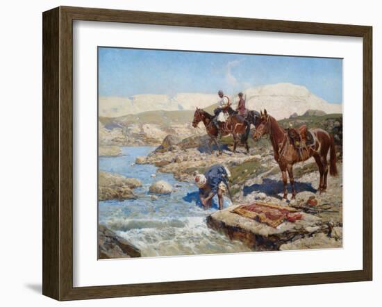 Cherkessian Horseman Crossing the River-Franz Roubaud-Framed Giclee Print