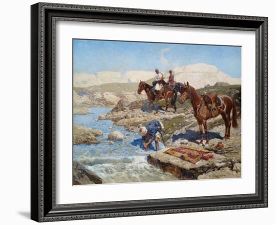 Cherkessian Horseman Crossing the River-Franz Roubaud-Framed Giclee Print