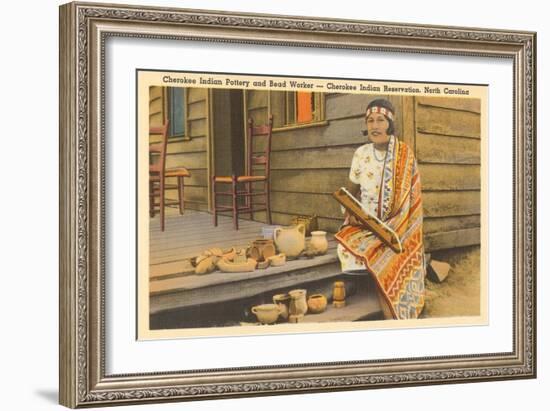 Cherokee Indian with Pottery, North Carolina-null-Framed Art Print