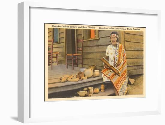 Cherokee Indian with Pottery, North Carolina-null-Framed Art Print