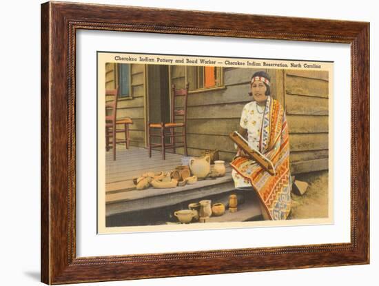 Cherokee Indian with Pottery, North Carolina-null-Framed Art Print