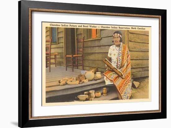 Cherokee Indian with Pottery, North Carolina-null-Framed Art Print