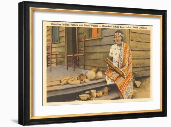 Cherokee Indian with Pottery, North Carolina-null-Framed Art Print