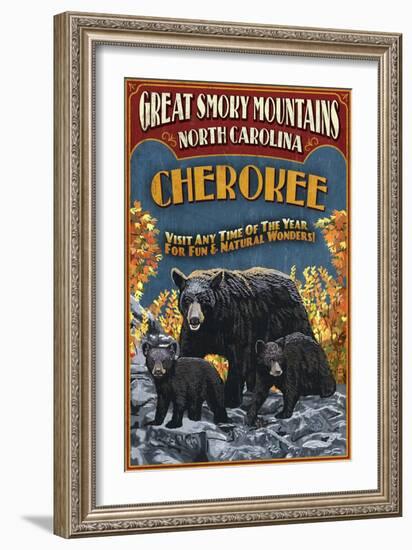 Cherokee, North Carolina - Black Bear Vintage Sign-Lantern Press-Framed Art Print