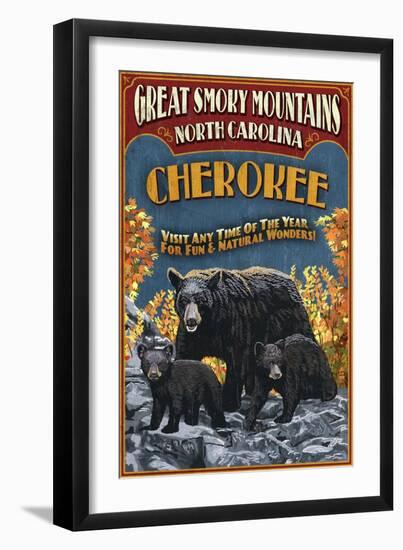 Cherokee, North Carolina - Black Bear Vintage Sign-Lantern Press-Framed Art Print