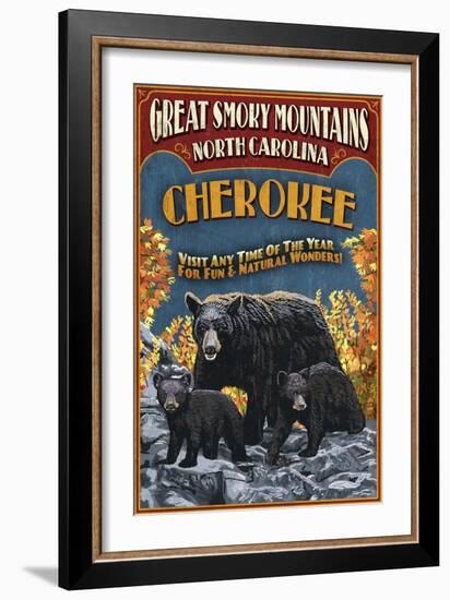 Cherokee, North Carolina - Black Bear Vintage Sign-Lantern Press-Framed Art Print