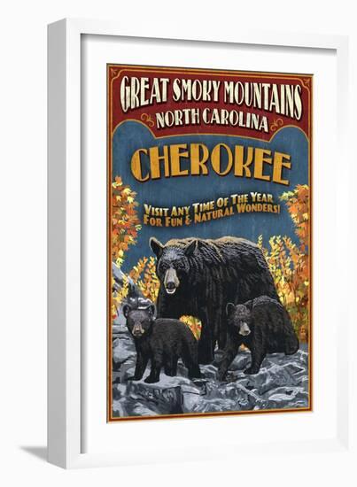 Cherokee, North Carolina - Black Bear Vintage Sign-Lantern Press-Framed Art Print
