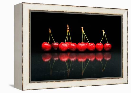 Cherries Against Black Background-mirceab-Framed Premier Image Canvas