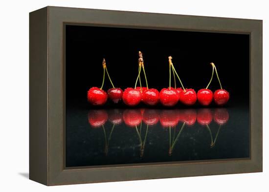 Cherries Against Black Background-mirceab-Framed Premier Image Canvas