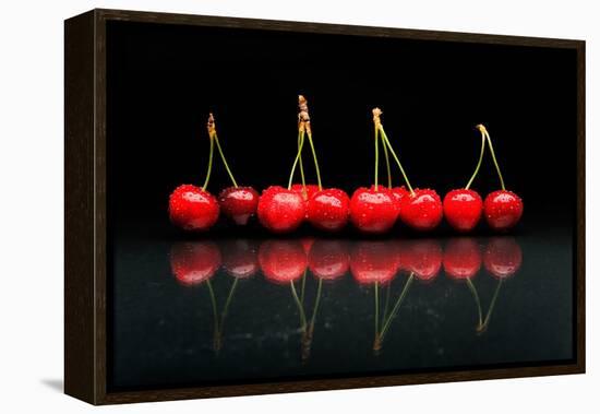 Cherries Against Black Background-mirceab-Framed Premier Image Canvas