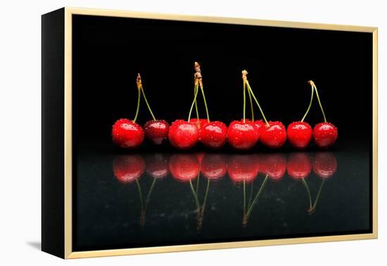 Cherries Against Black Background-mirceab-Framed Premier Image Canvas