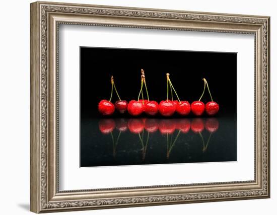 Cherries Against Black Background-mirceab-Framed Photographic Print