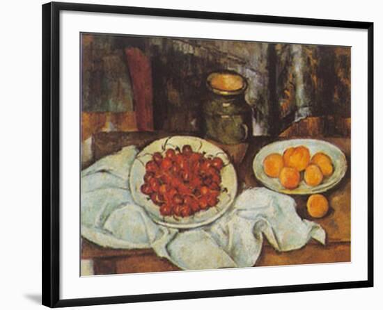 Cherries And Peaches-Paul Cézanne-Framed Art Print