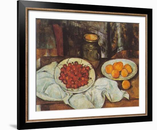 Cherries And Peaches-Paul Cézanne-Framed Art Print