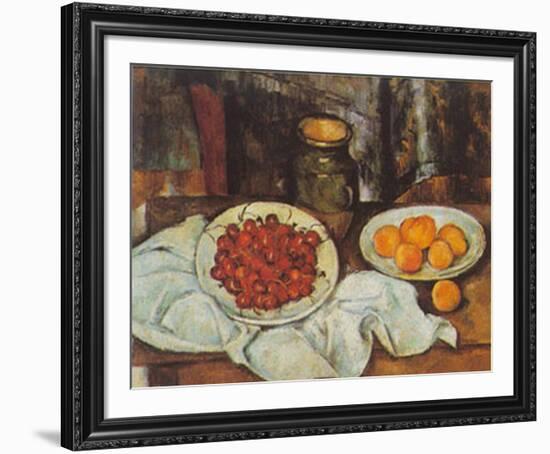 Cherries And Peaches-Paul Cézanne-Framed Art Print