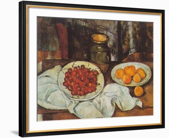 Cherries And Peaches-Paul Cézanne-Framed Art Print