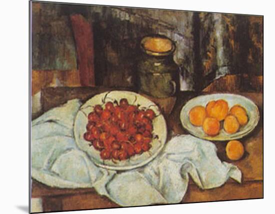 Cherries And Peaches-Paul Cézanne-Mounted Art Print